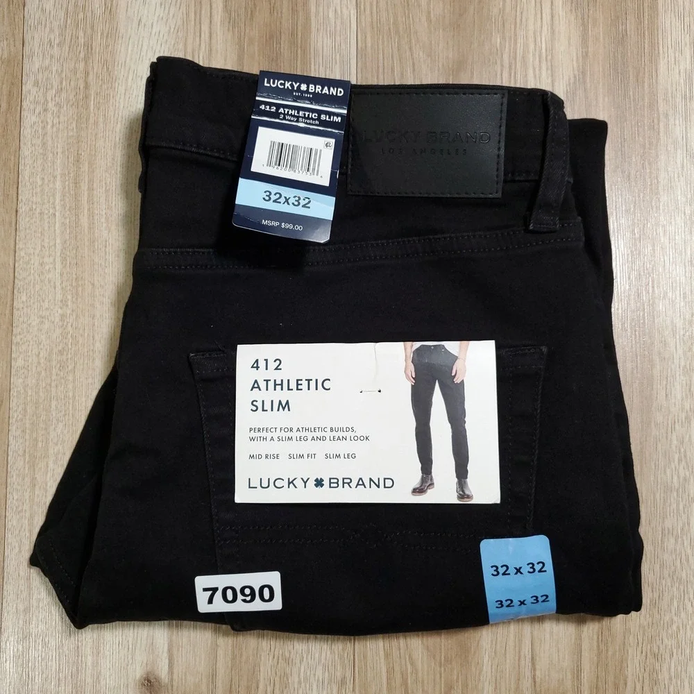Lucky Brand 412 Athletic Slim Jeans Mens 32x32 Black Jack Stretch 7MSC005 NEW